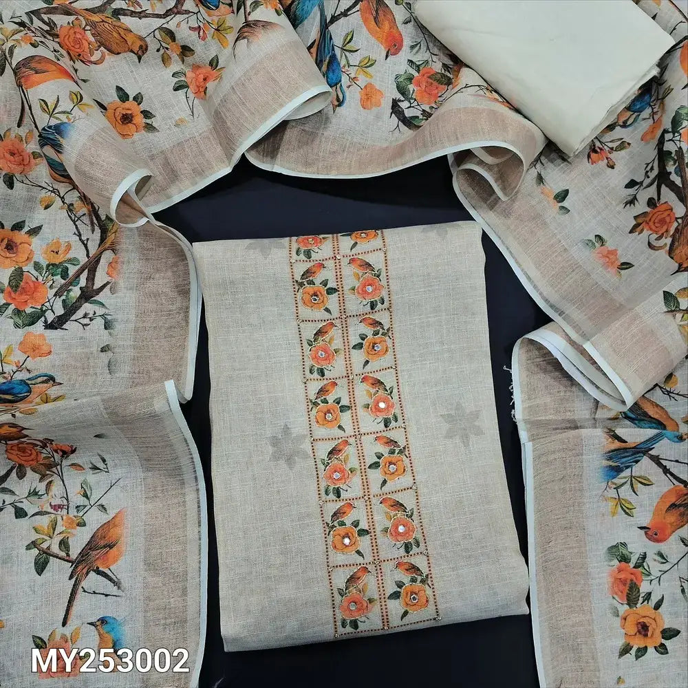 Beige digital printed tissue silk cotton salwar material my253002-Neidhal