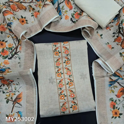 Beige digital printed tissue silk cotton salwar material my253002-Neidhal