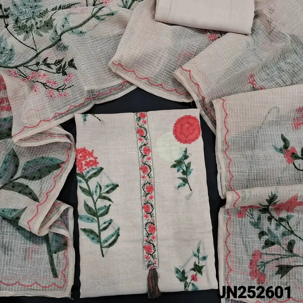 Beige floral printed premium linen salwar material jn252601-Neidhal