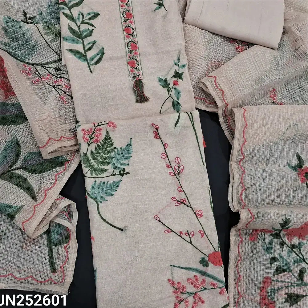 Beige floral printed premium linen salwar material jn252601-Neidhal