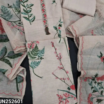 Beige floral printed premium linen salwar material jn252601-Neidhal