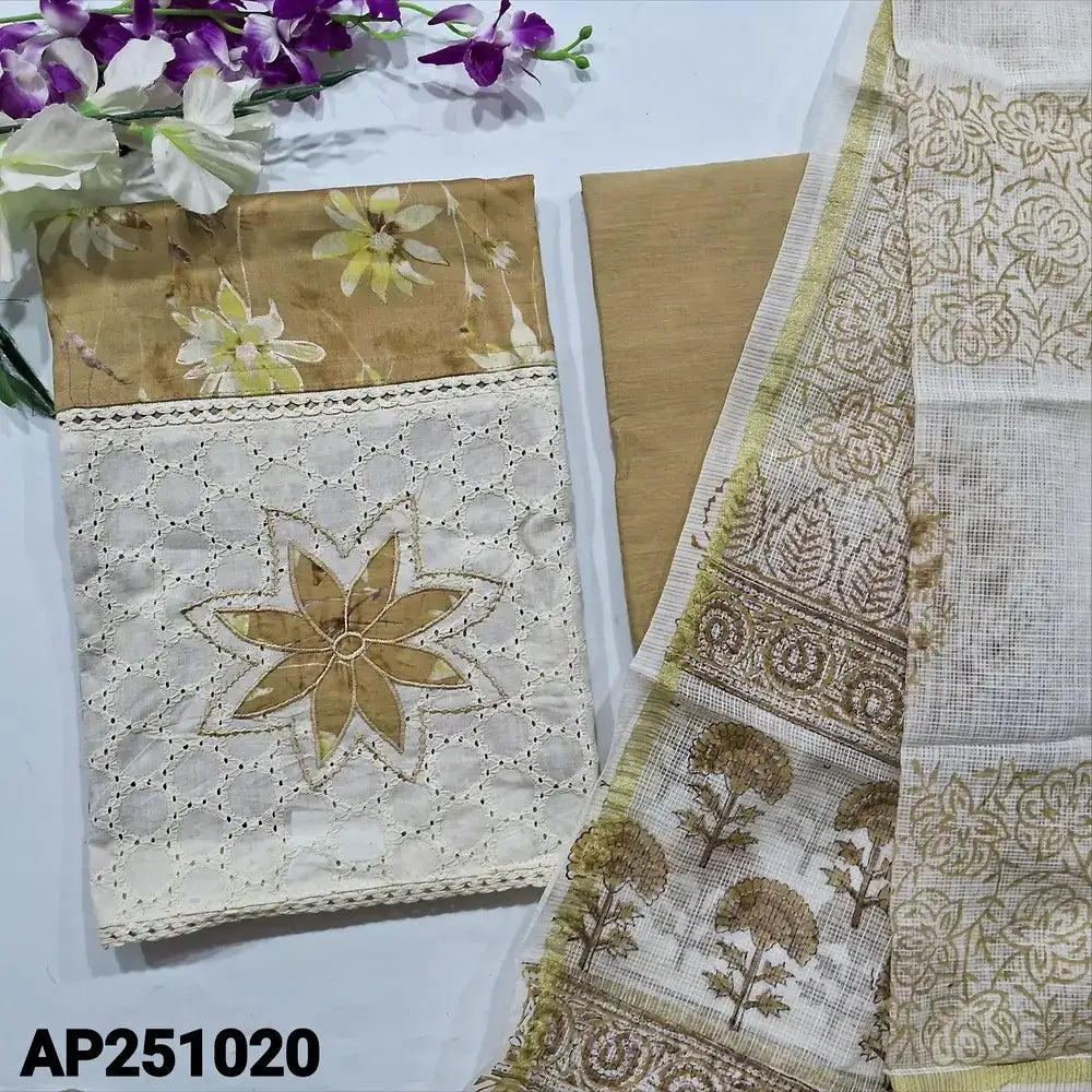 Beige floral printed satin cotton salwar material ap251020-Neidhal