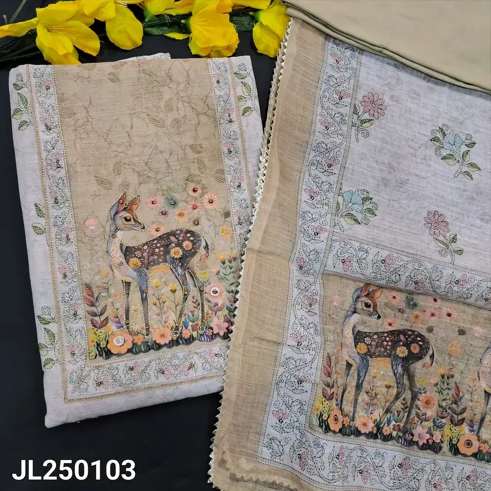 Beige floral printed semi linen salwar material ag250103-Neidhal