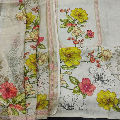 Beige floral printed semi linen salwar material ap250301-Neidhal