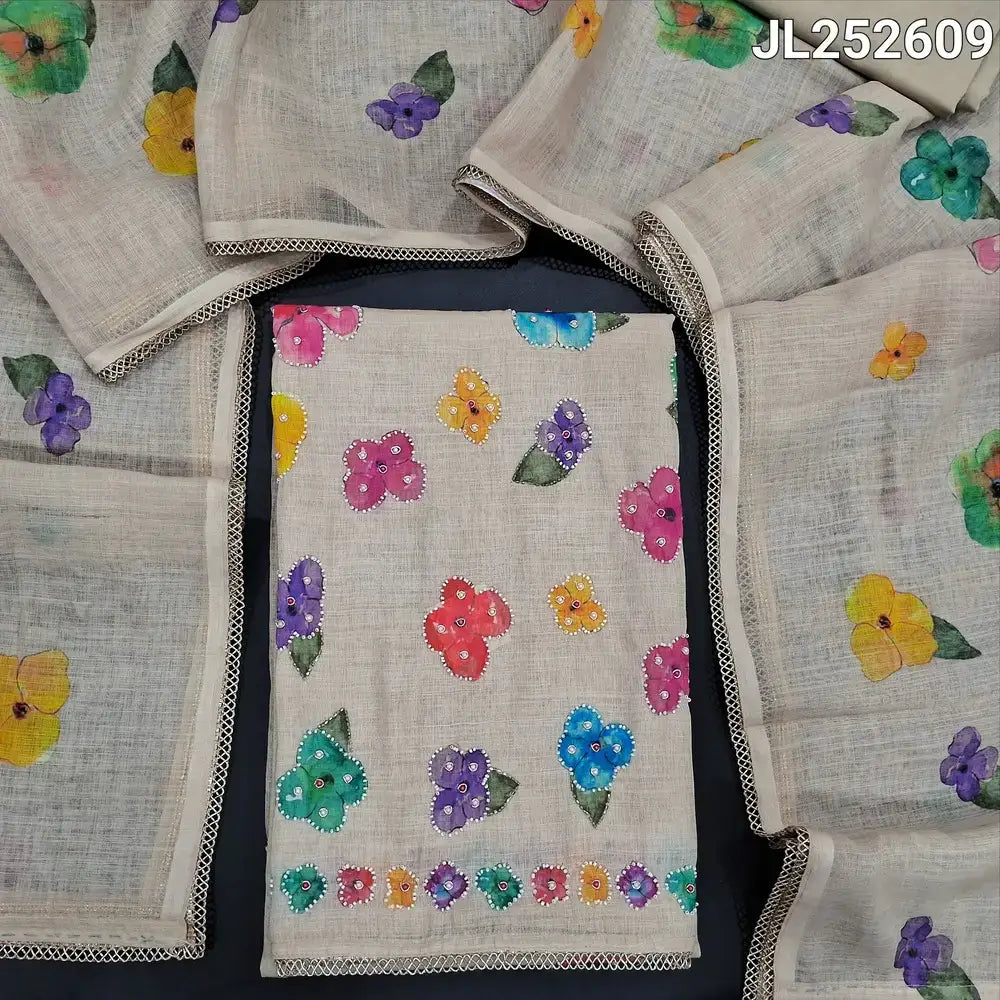 Beige floral printed semi linen salwar material jl252609-Neidhal