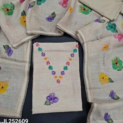 Beige floral printed semi linen salwar material jl252609-Neidhal