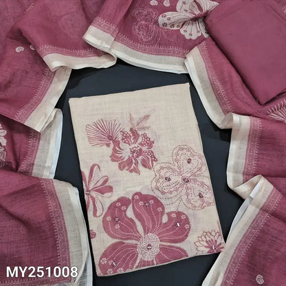 Beige floral printed semi linen salwar material my251007-Neidhal