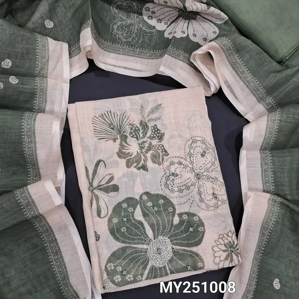 Beige floral printed semi linen salwar material my251008-Neidhal