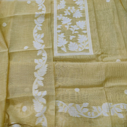 Beige jamdani woven silk cotton salwar material mr250810-Neidhal