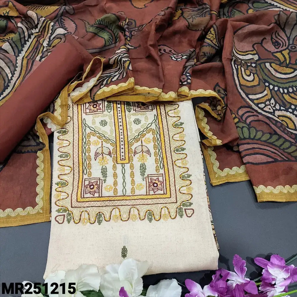 Beige jute flex cotton salwar material mr251215-Neidhal