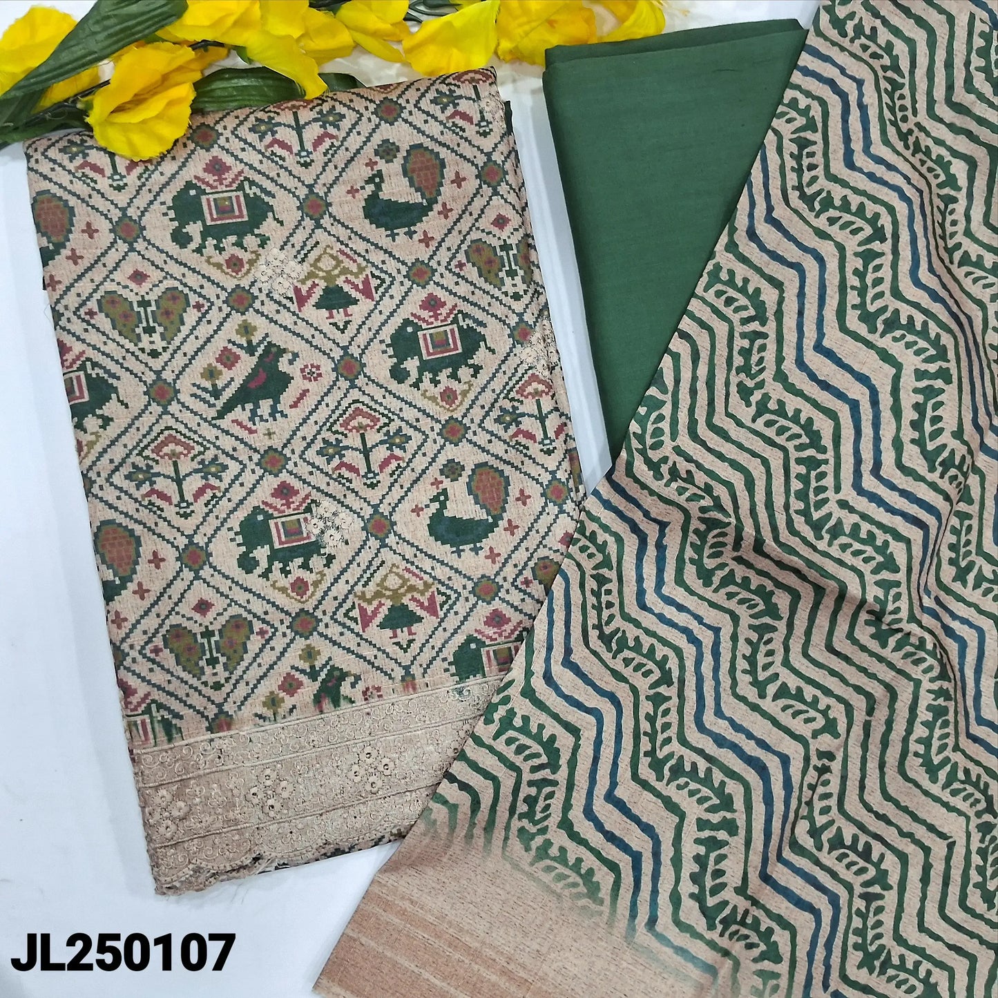 Beige patola printed semi jute silk salwar material jl250107-Neidhal