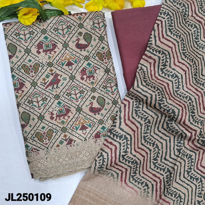 Beige patola printed semi jute silk salwar material jl250109-Neidhal
