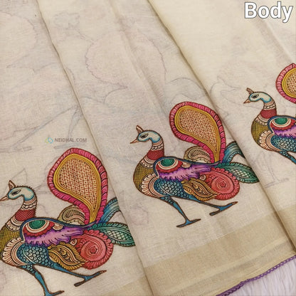 Beige premium linen saree ns61-Neidhal