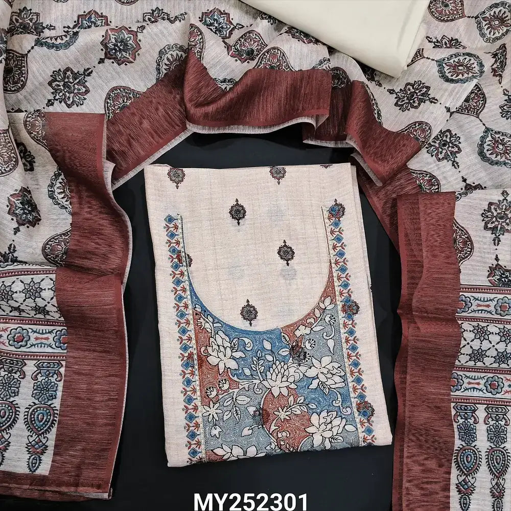 Beige printed jute silk salwar material my252301-Neidhal