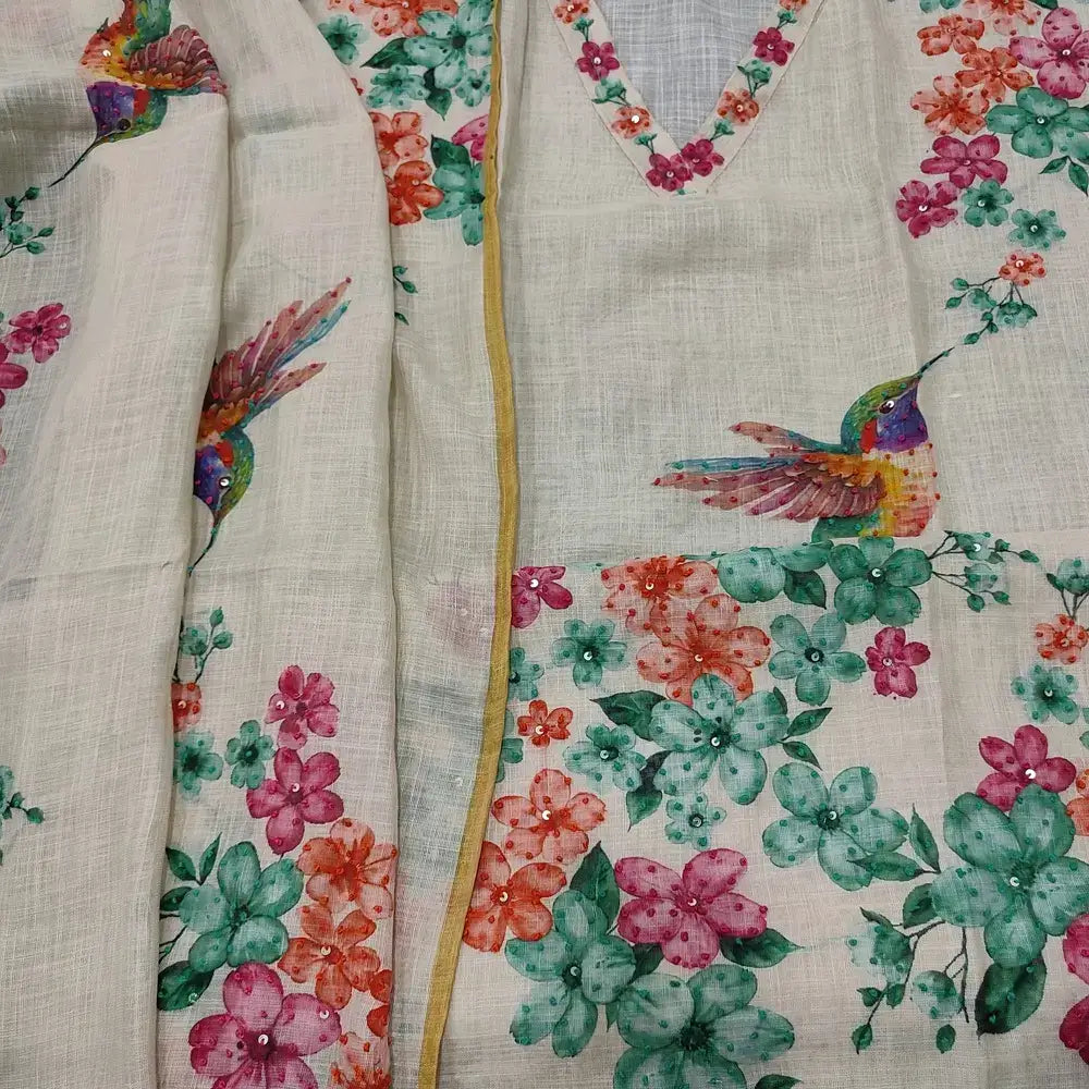 Beige printed linen salwar material ap252702-Neidhal