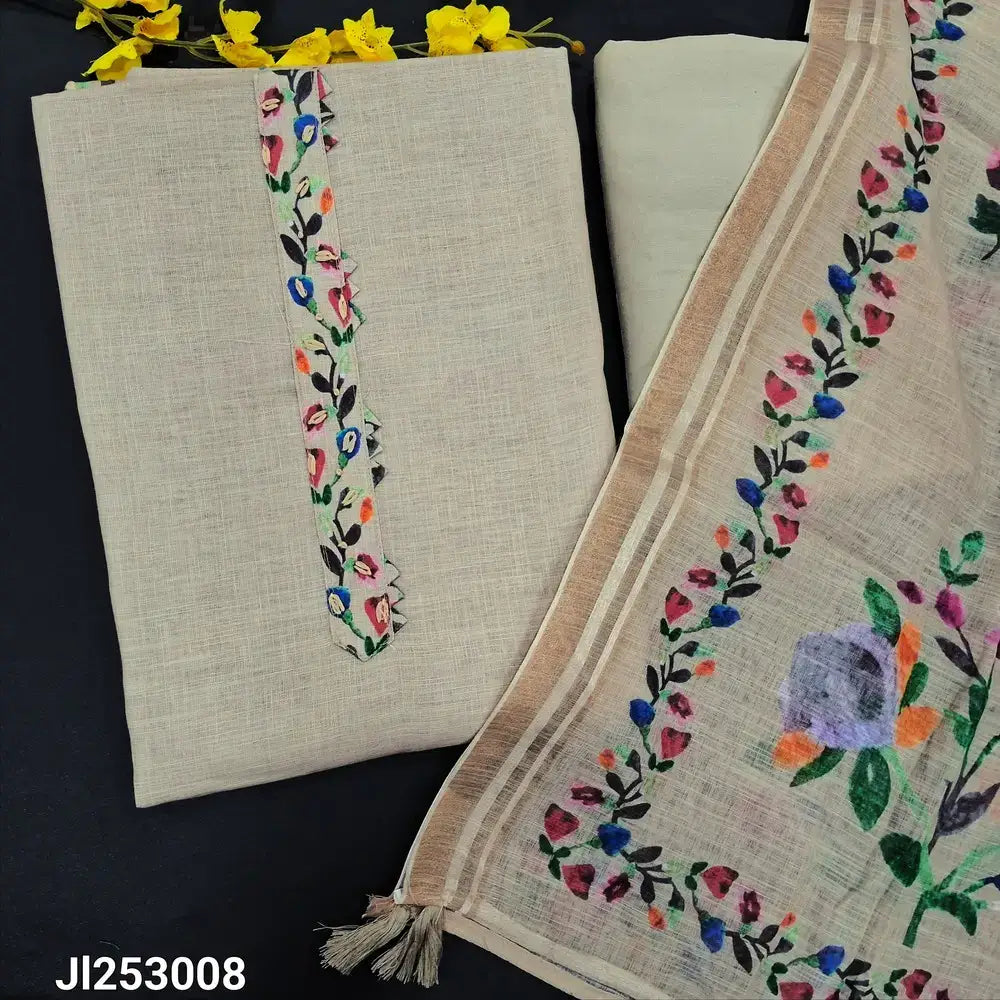 Beige printed premium linen salwar material jl253008-Neidhal