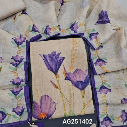 Beige printed pure linen salwar material ag251402-Neidhal