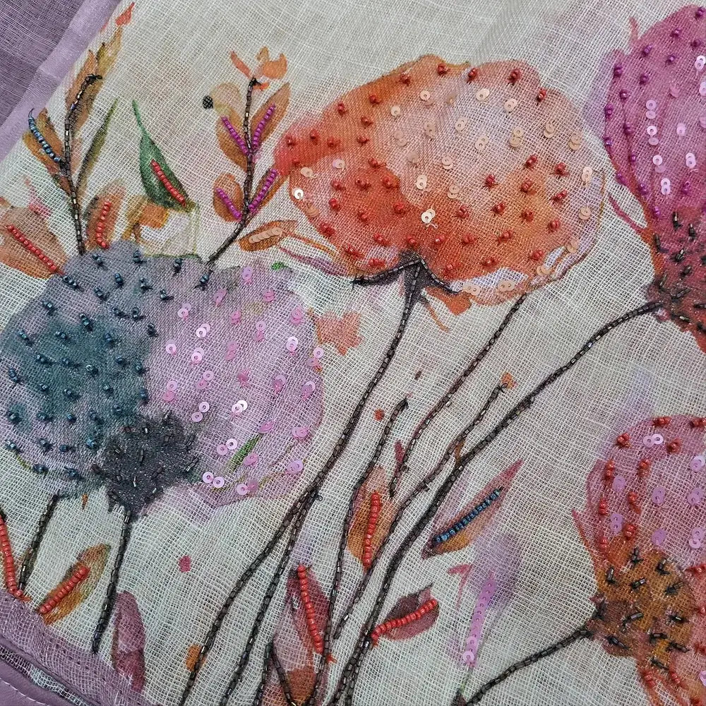 Beige printed pure linen salwar material jn250501-Neidhal