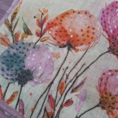 Beige printed pure linen salwar material jn250501-Neidhal