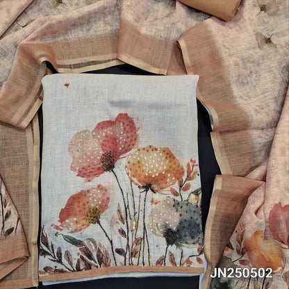 Beige printed pure linen salwar material jn250502-Neidhal