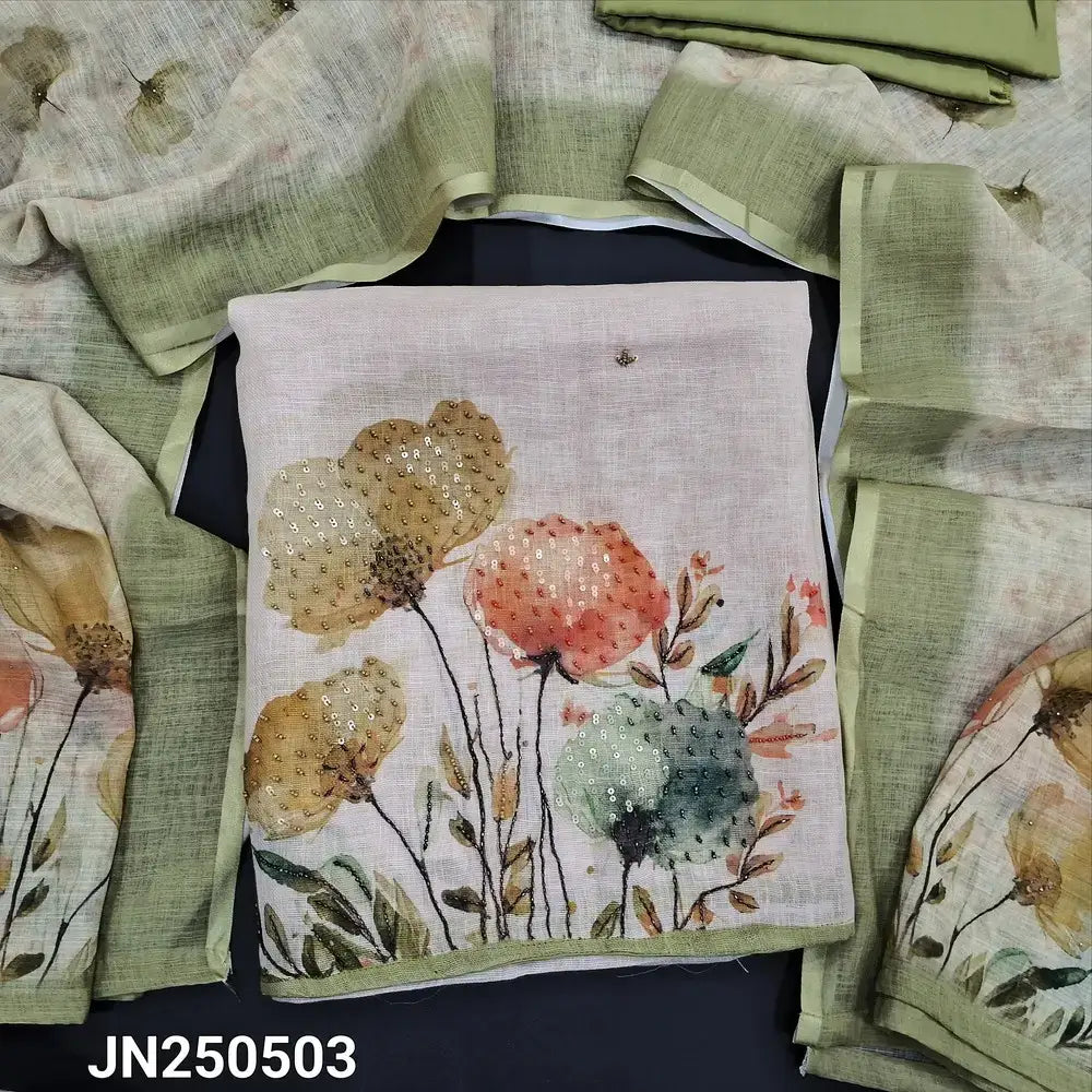 Beige printed pure linen salwar material jn250503-Neidhal