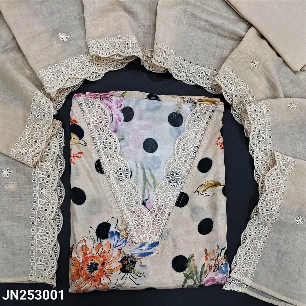 Beige printed pure maslin silk salwar material jn253001-Neidhal