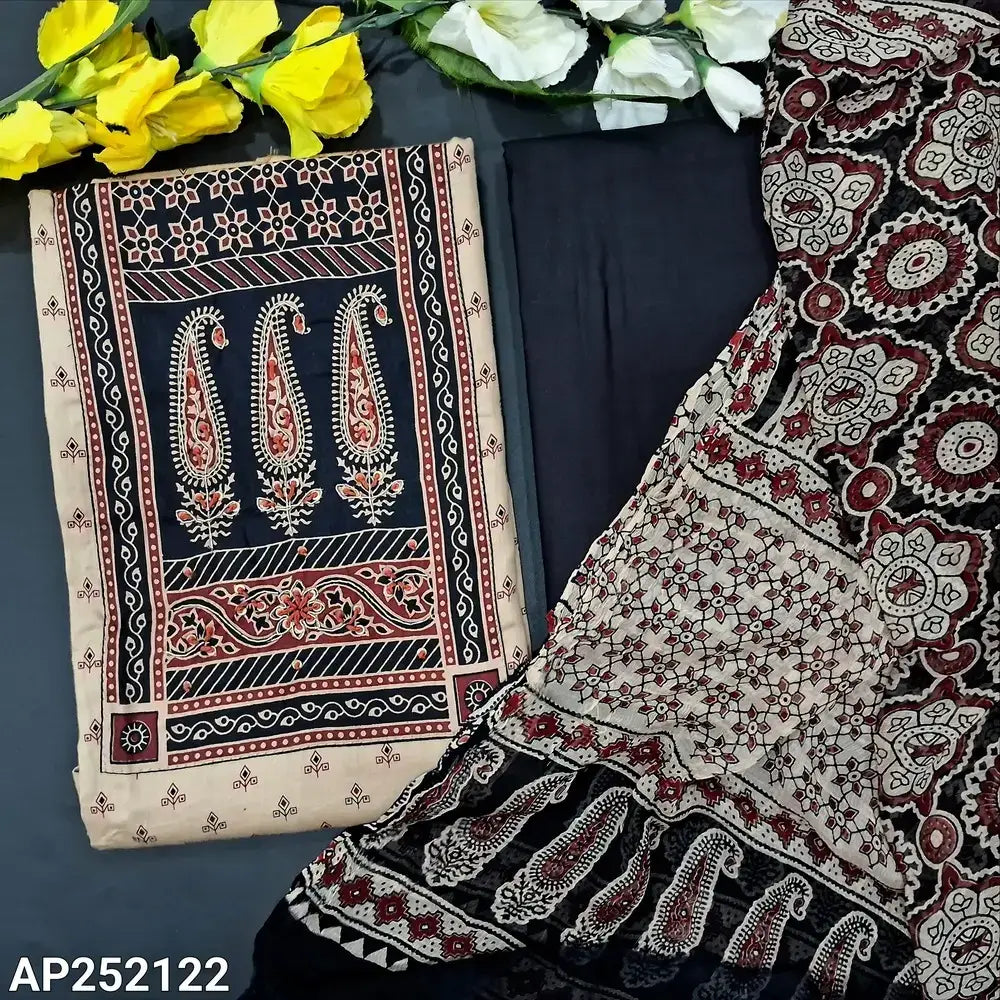 Beige printed satin cotton salwar material ap252122-Neidhal