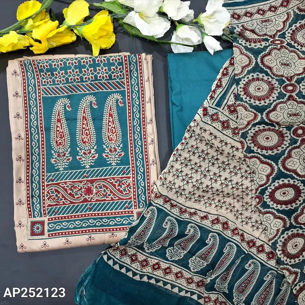 Beige printed satin cotton salwar material ap252123-Neidhal