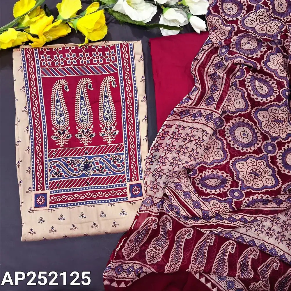 Beige printed satin cotton salwar material ap252125-Neidhal