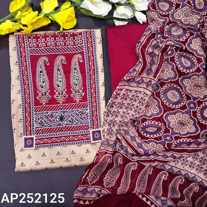 Beige printed satin cotton salwar material ap252125-Neidhal