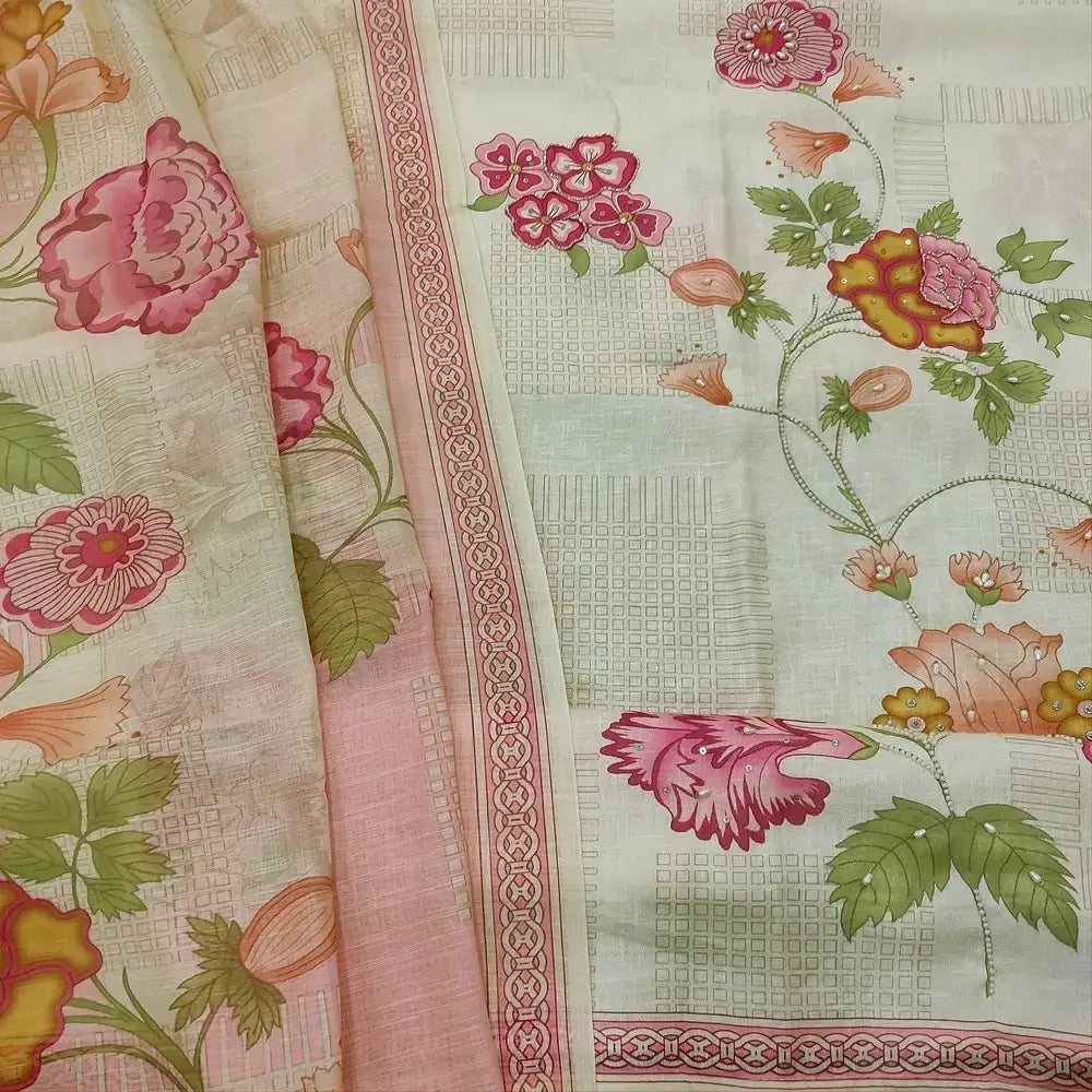 Beige printed semi linen salwar material ap252010-Neidhal