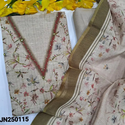 Beige printed semi linen salwar material jn250115-Neidhal