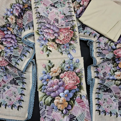 Beige printed semi linen salwar material jn250306-Neidhal