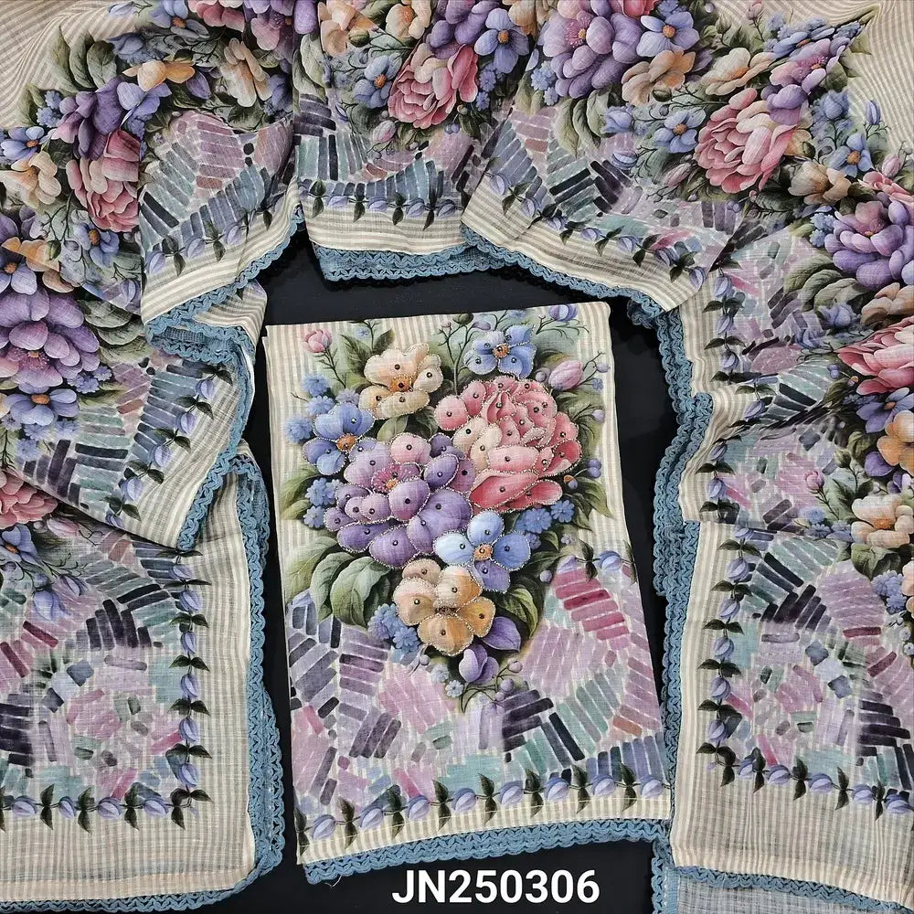 Beige printed semi linen salwar material jn250306-Neidhal