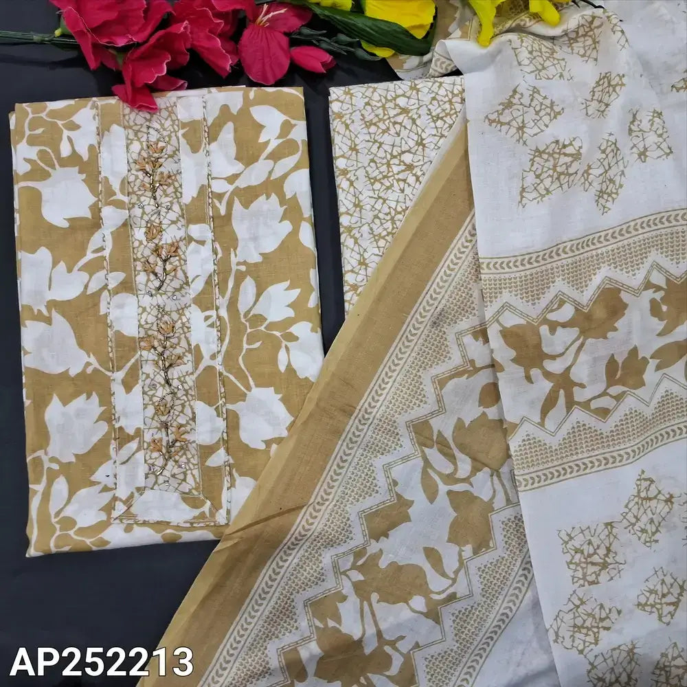 Beige Printed Soft Cotton Salwar Material Ap252213- Neidhal