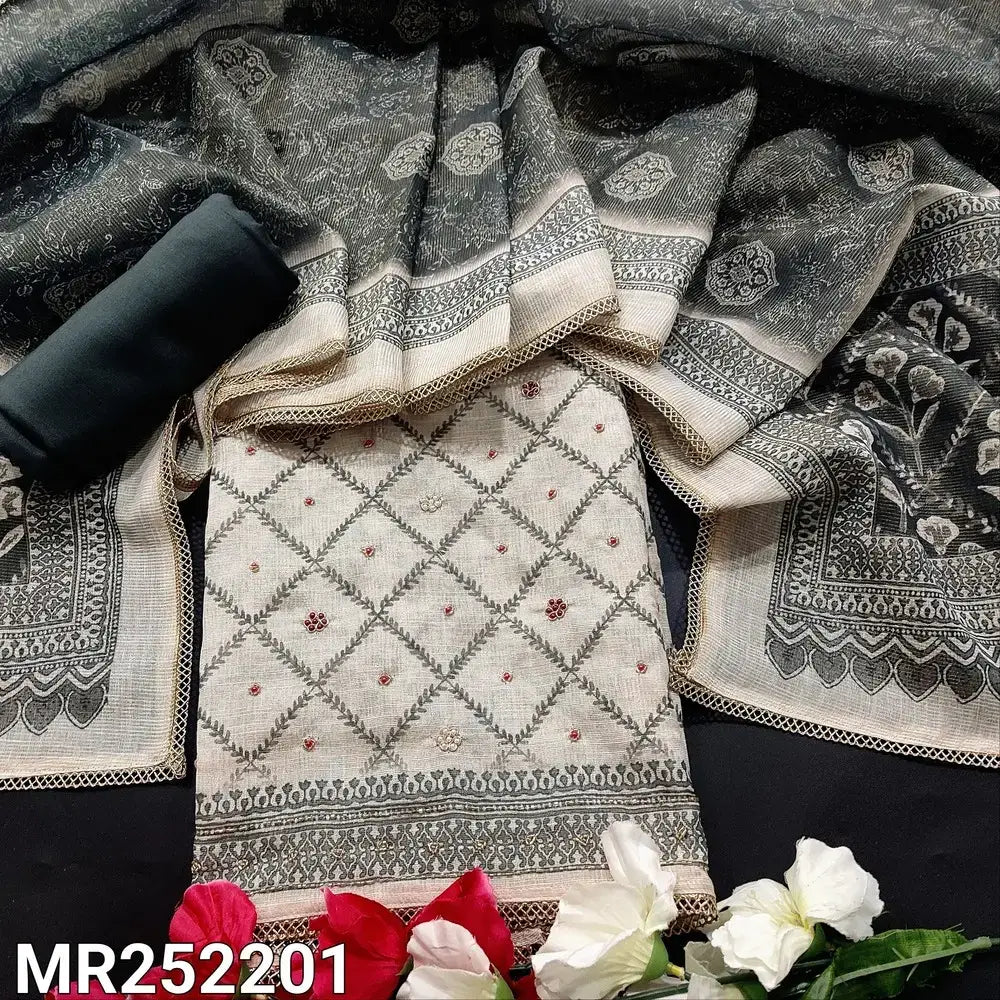 Beige printed tissue linen salwar material mr252201-Neidhal