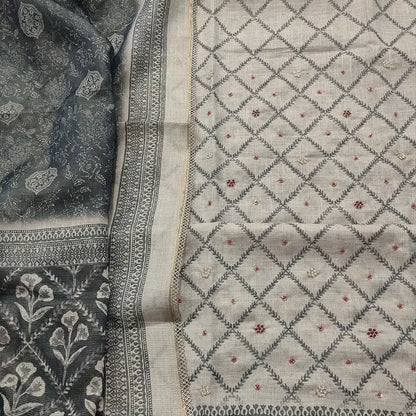 Beige printed tissue linen salwar material mr252201-Neidhal