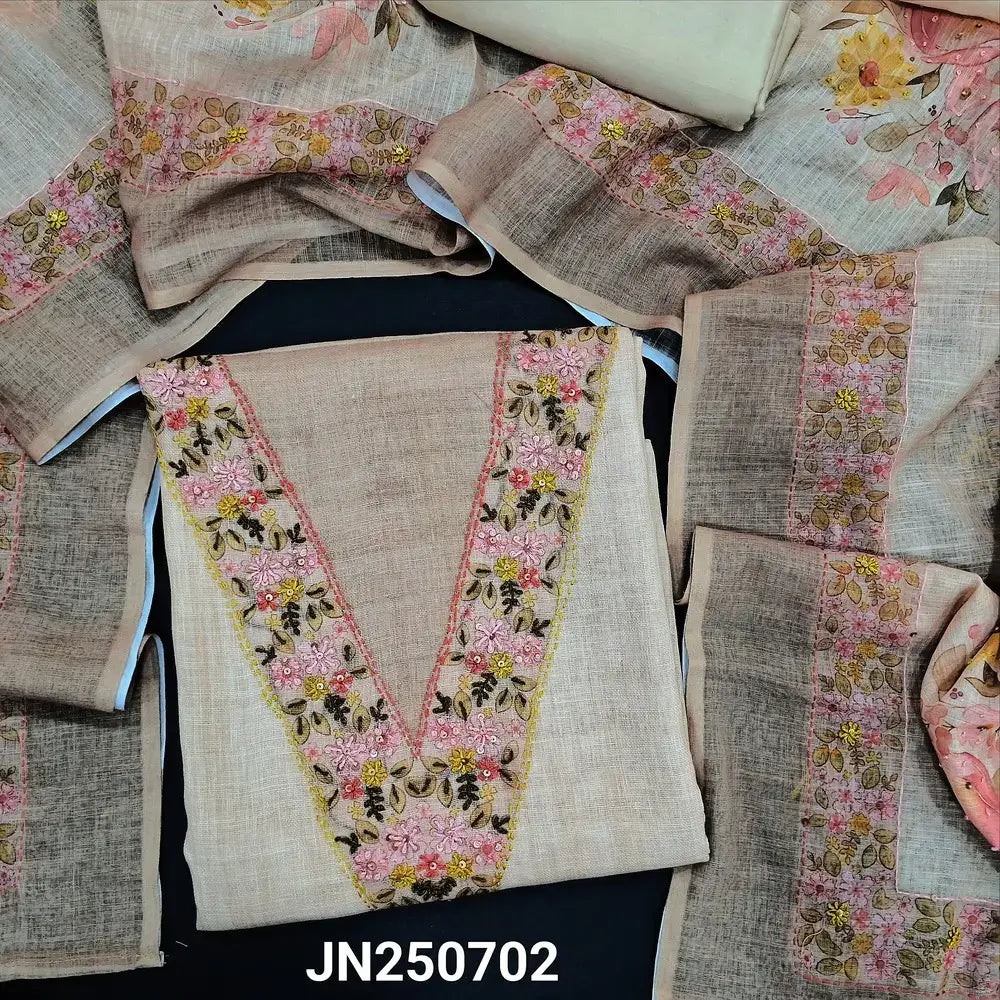 Beige pure linen salwar material jn250702-Neidhal