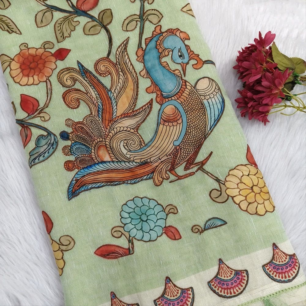 Beige pure linen saree ns135-Neidhal