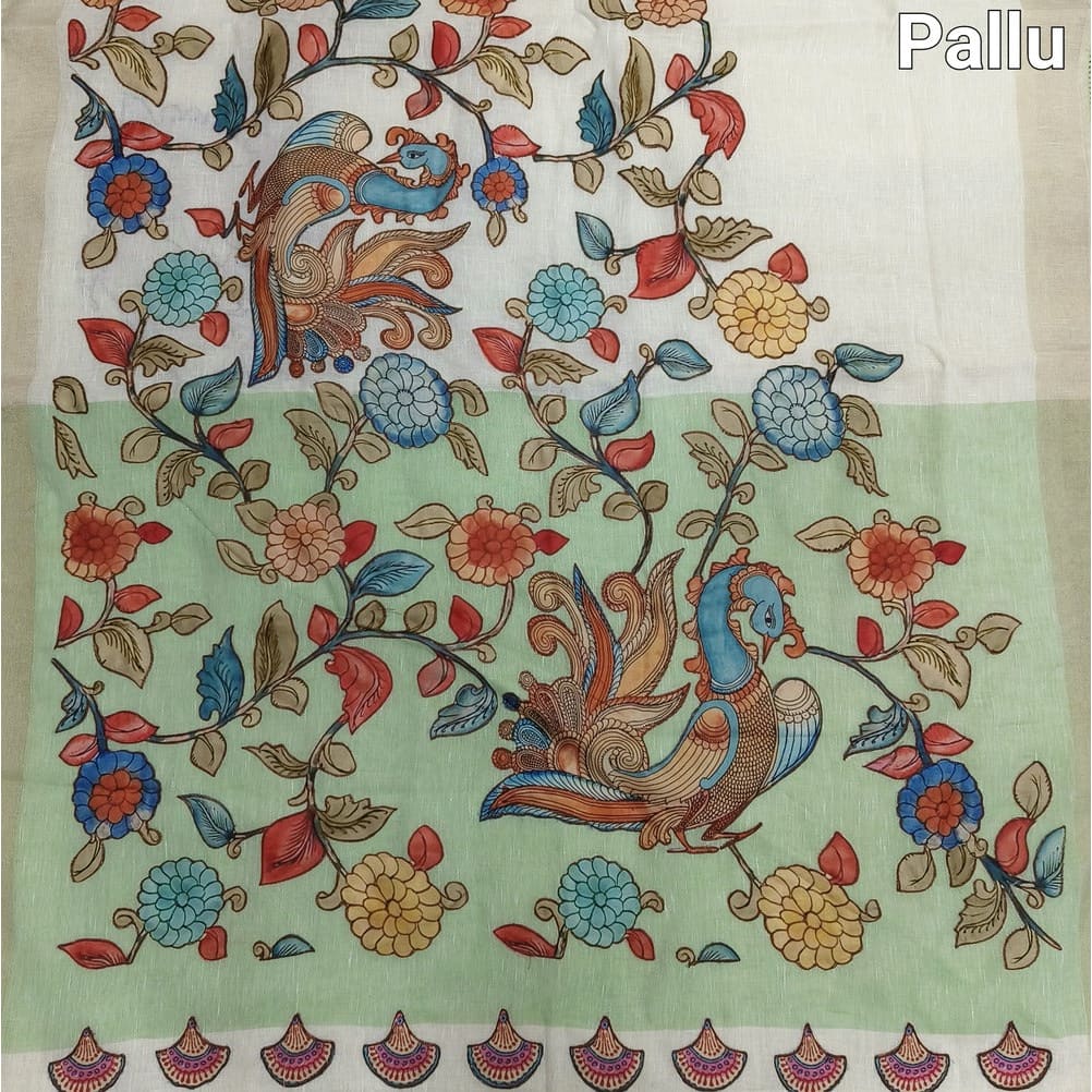 Beige pure linen saree ns135-Neidhal