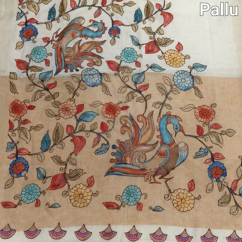 Beige pure linen saree ns136-Neidhal