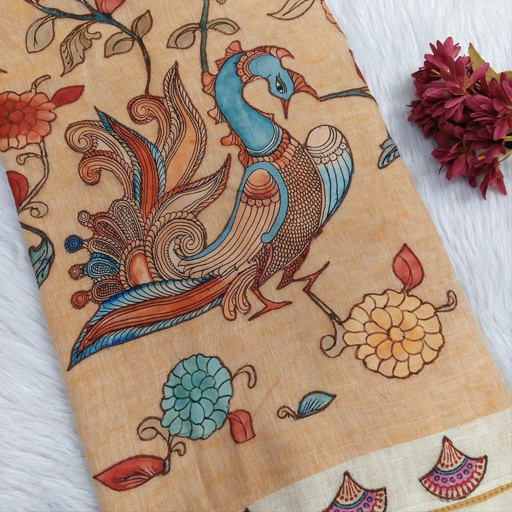 Beige pure linen saree ns136-Neidhal