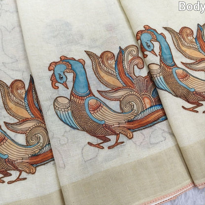 Beige pure linen saree ns136-Neidhal