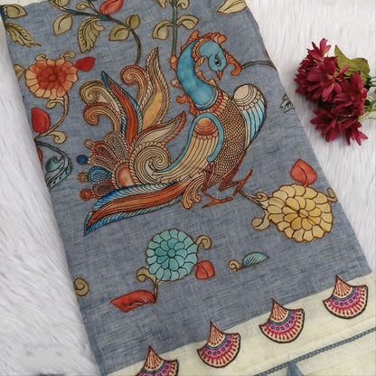 Beige pure linen saree ns137-Neidhal