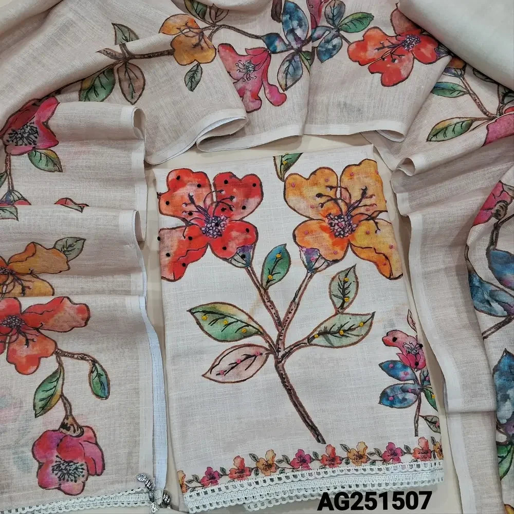 Beige semi linen salwar material ag251507-Neidhal