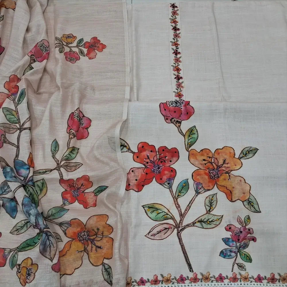 Beige semi linen salwar material ag251507-Neidhal