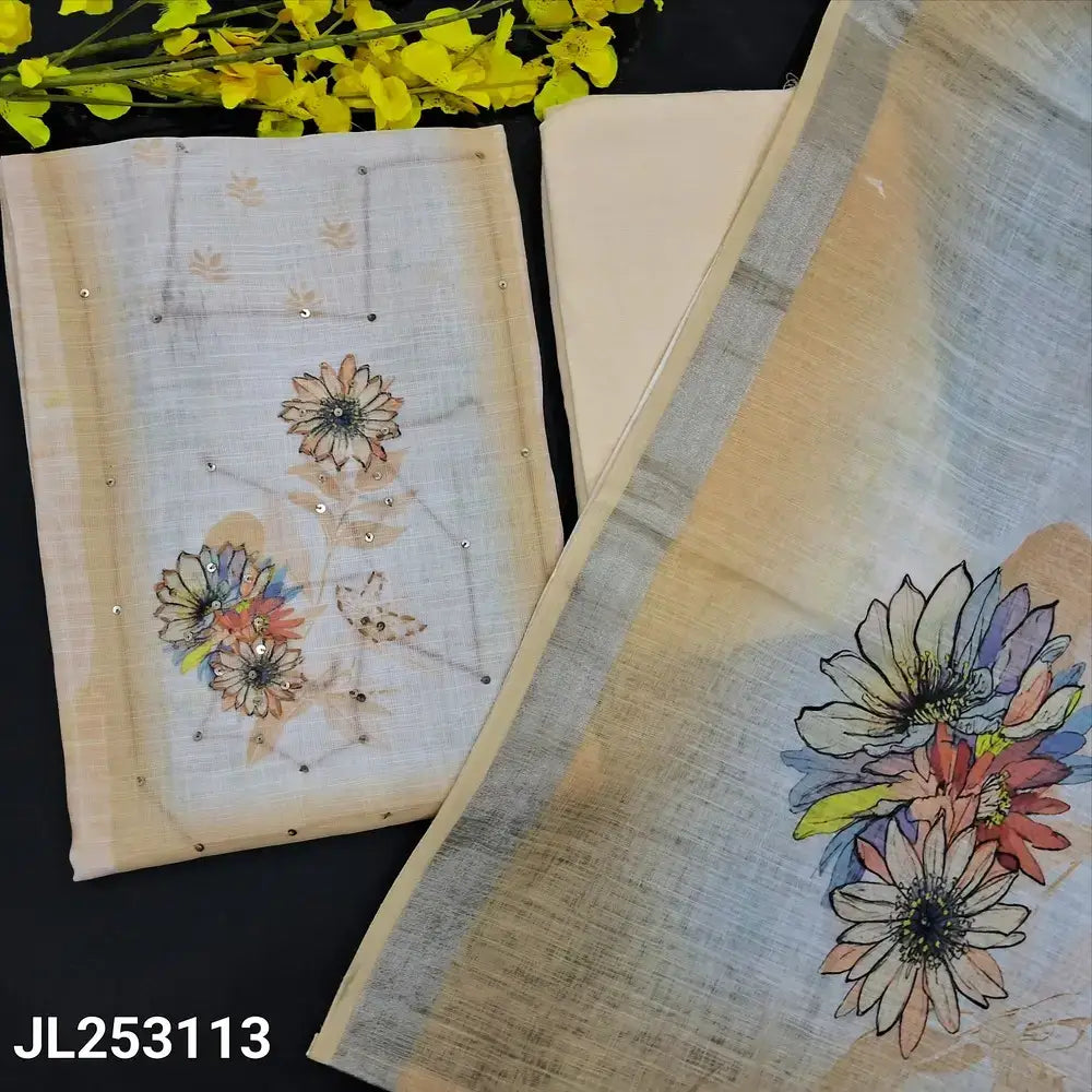 Beige semi linen salwar material jl253113-Neidhal