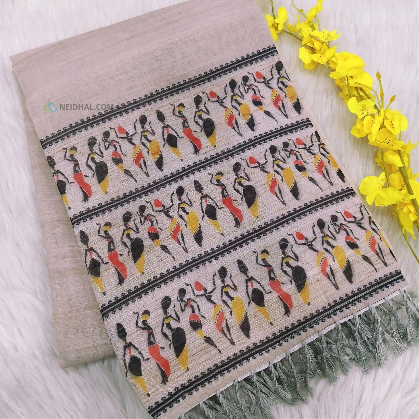 Beige semi linen saree ns85-Neidhal