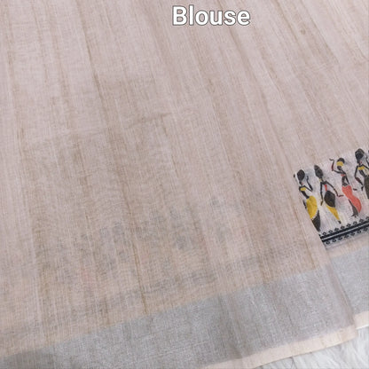 Beige semi linen saree ns85-Neidhal
