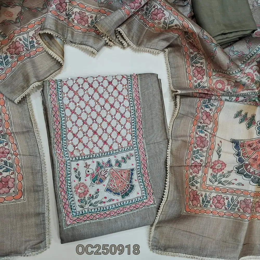 Beige silk cotton salwar material OC250918-Neidhal